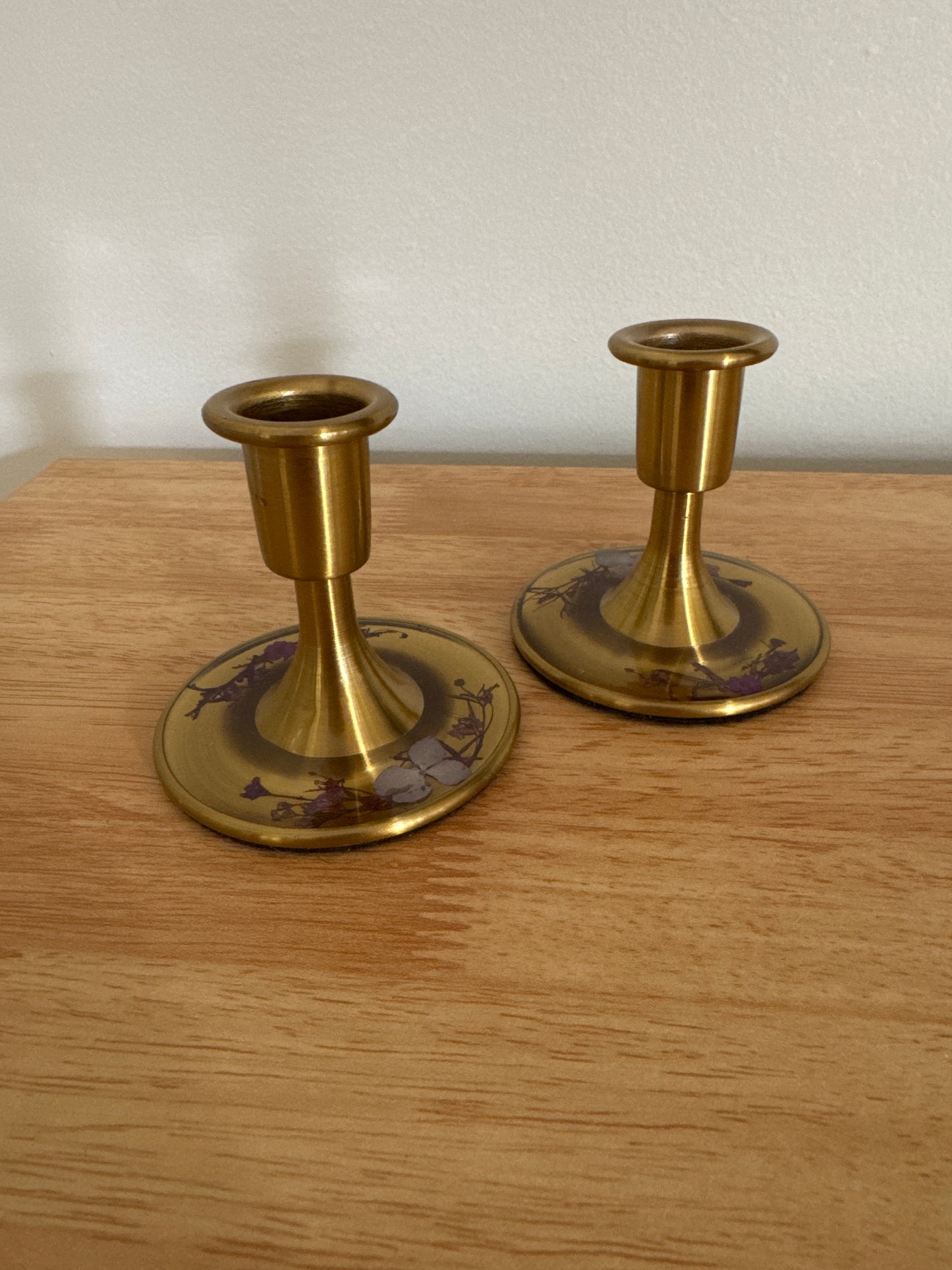 Pair of Pressed Flower Resin Candle Stick Holders