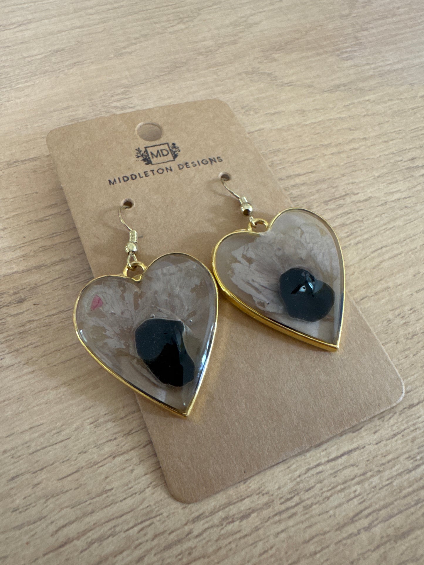 Heart-shaped Natural Stone Resin Earrings