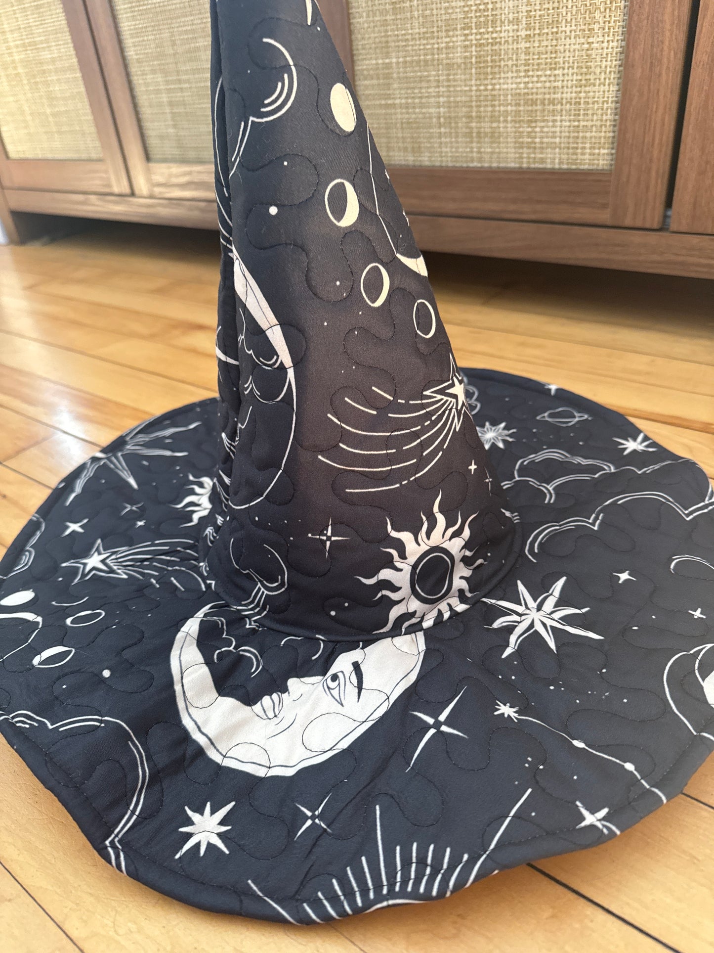Black Celestial Quilted Witch Hat 22-23”