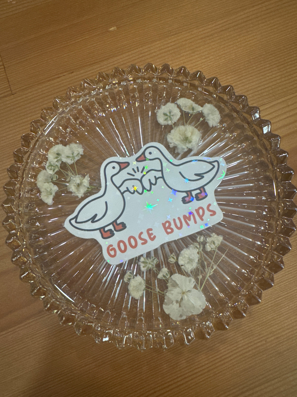 “Goose Bumps” White Pressed Flower Resin Glass Dish