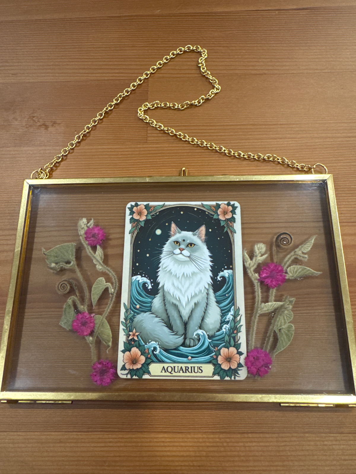 Aquarius Cat Zodiac Birth Sign Glass Frame