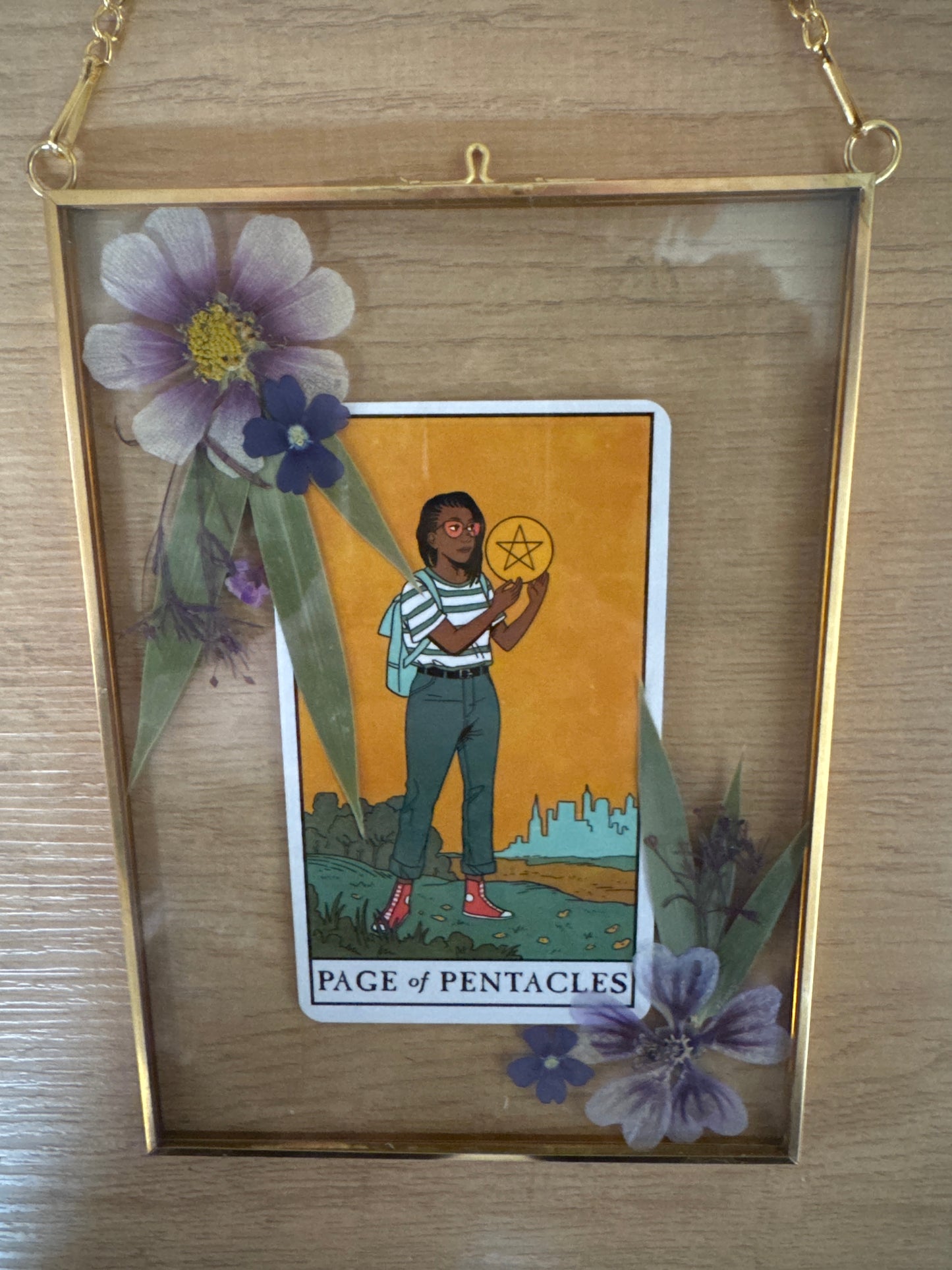 “Page of Pentacles” Tarot Hanging Glass Frame