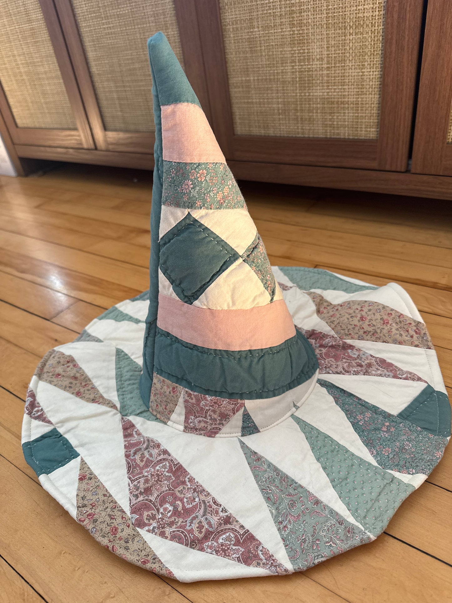 Light Pink and Green Quilted Witch Hat 22-23”