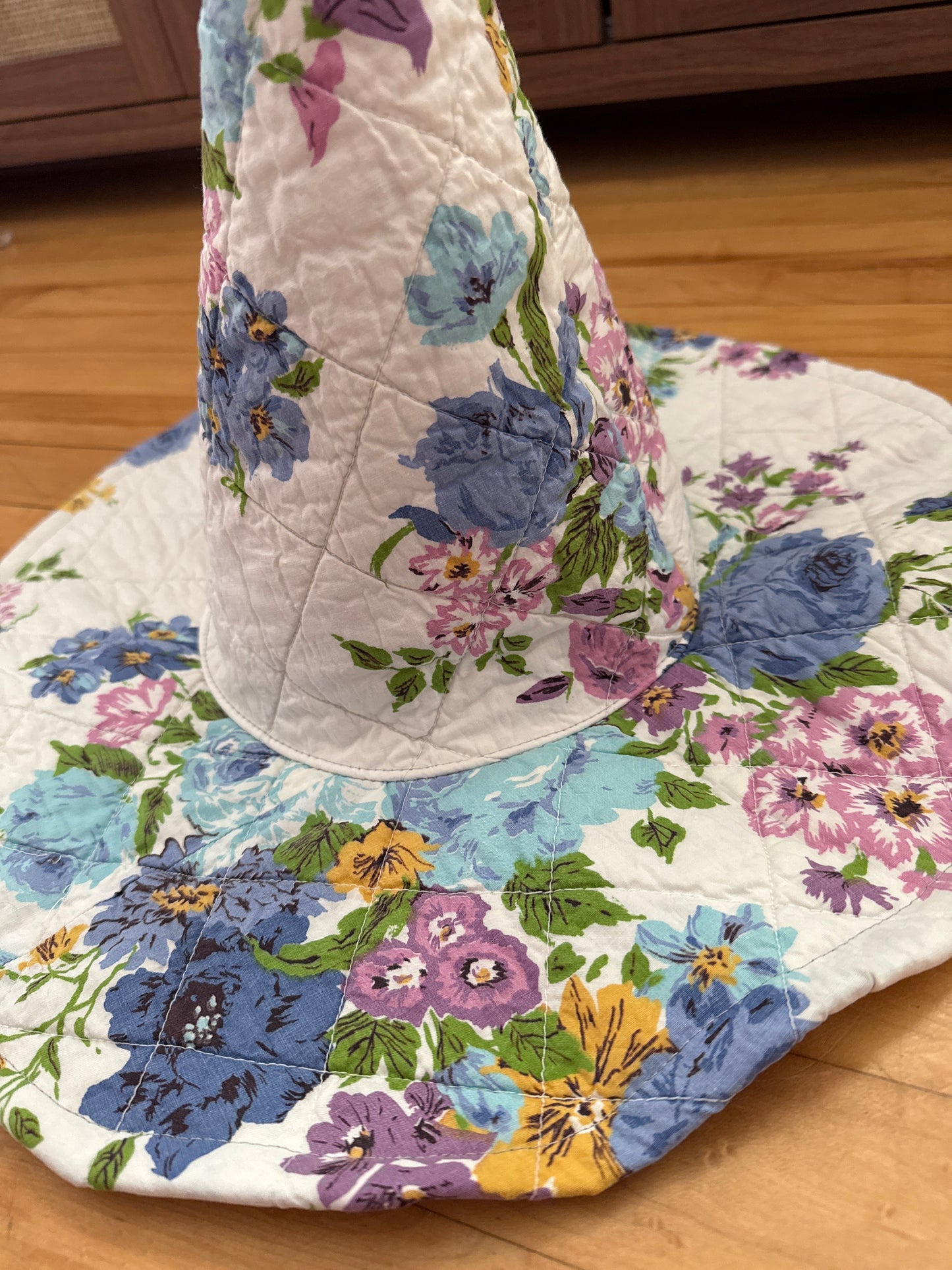 Blue and Lavender Quilted Witch Hat 22-23”