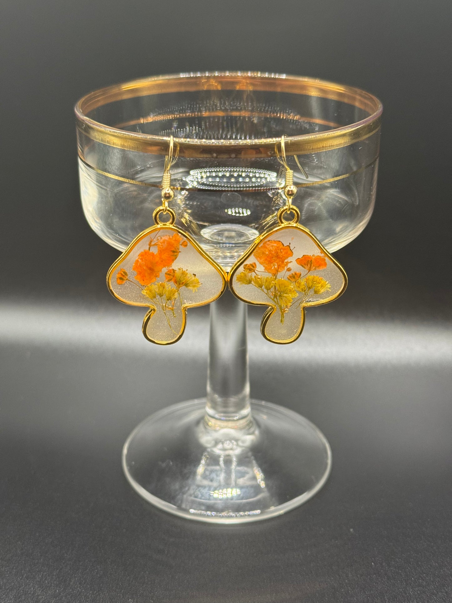Botanical Fungi Fairy Gold Earrings