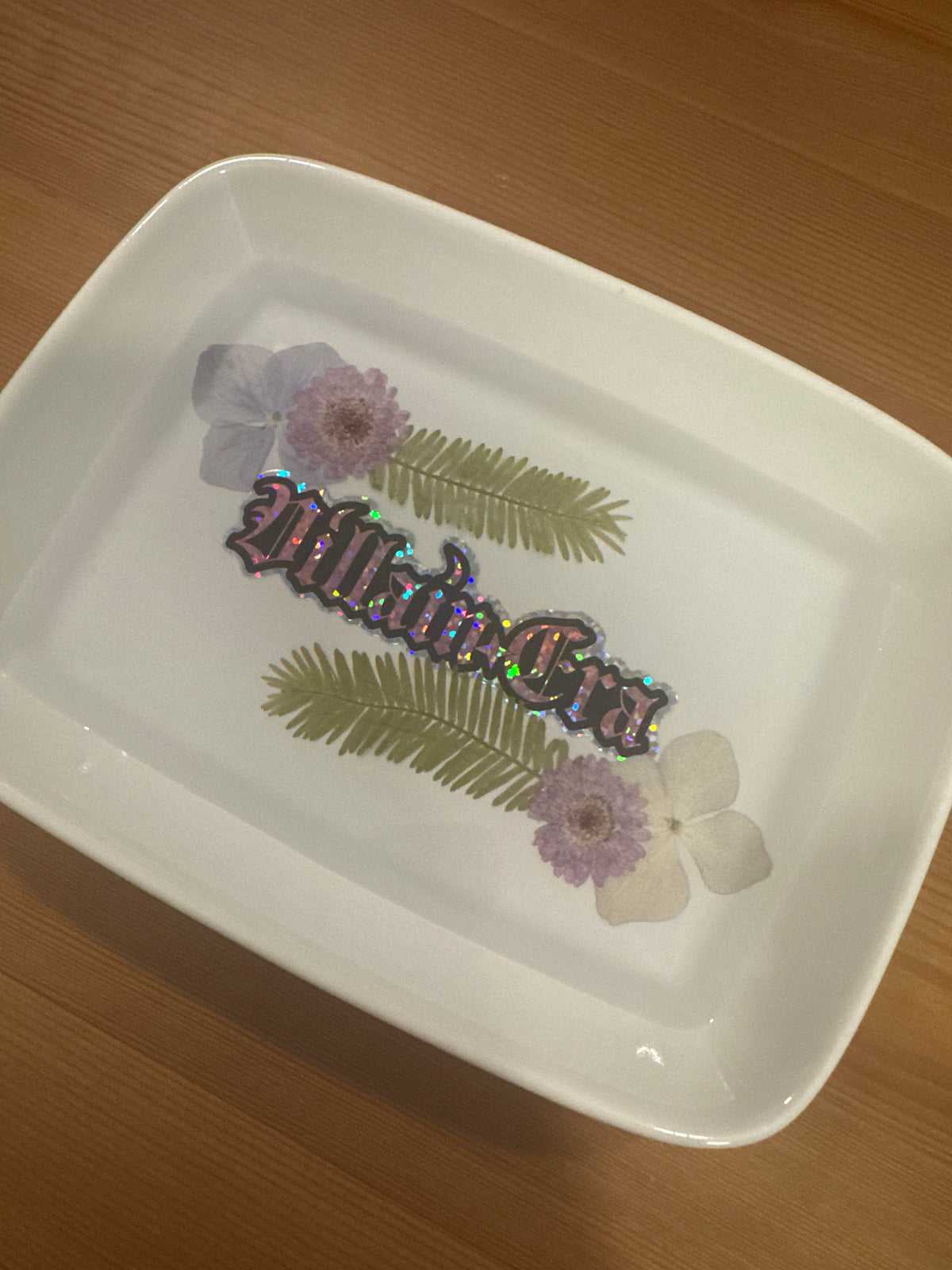 “Villain Era” Small White Dish with Purple Pressed Flowers