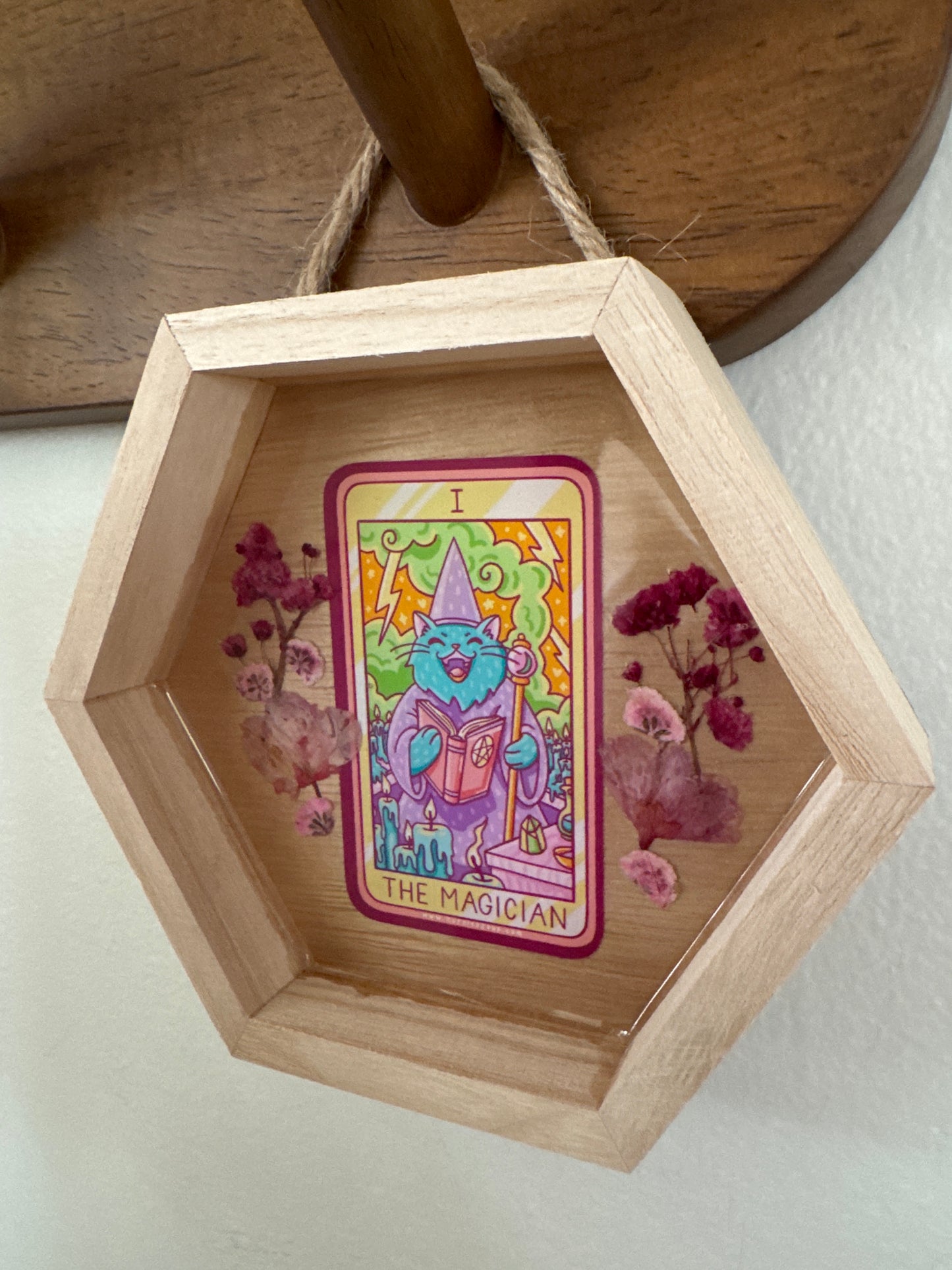 “The Magician” Cat Tarot Small Hexagon Wood Frame