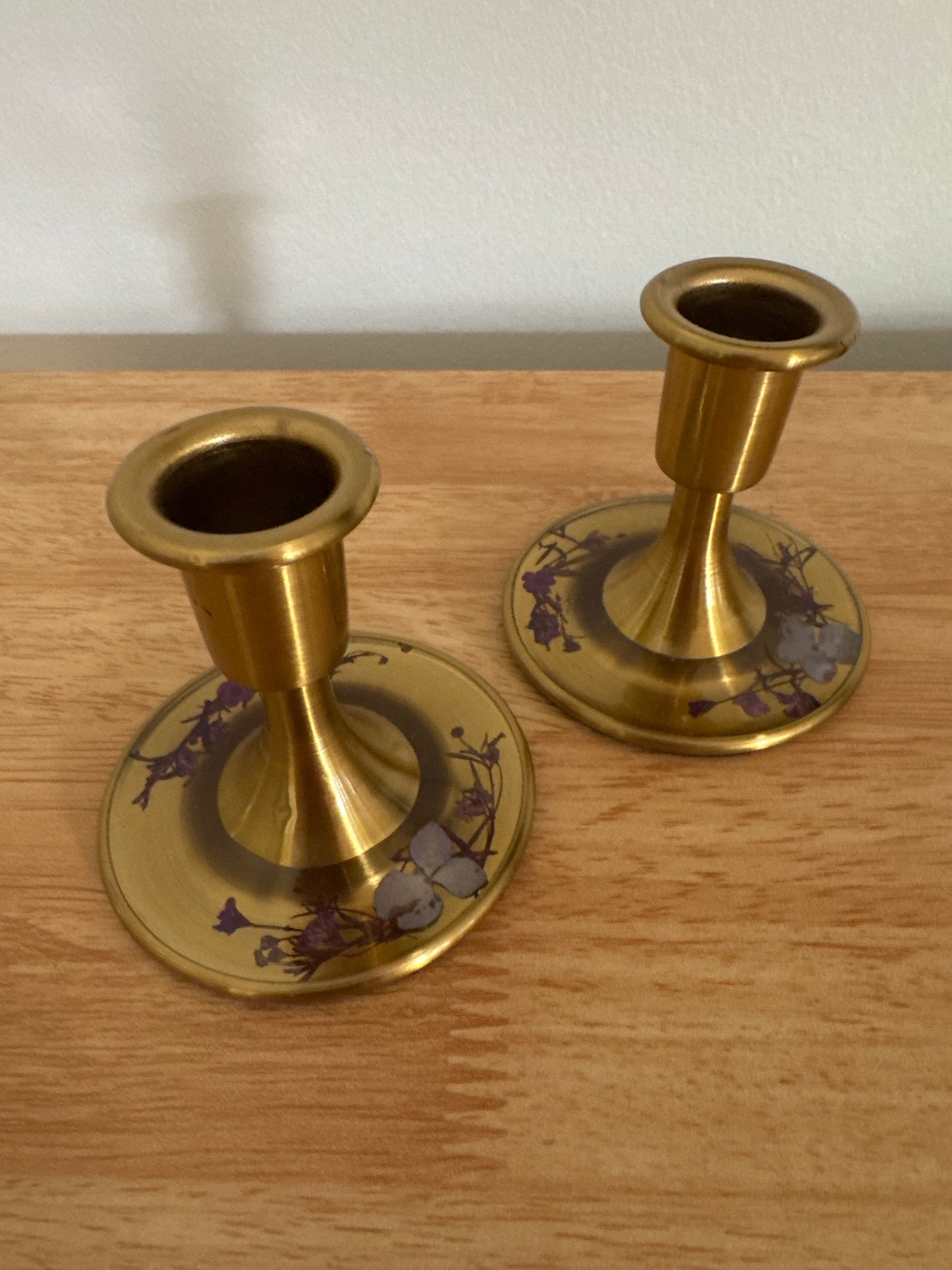 Pair of Pressed Flower Resin Candle Stick Holders
