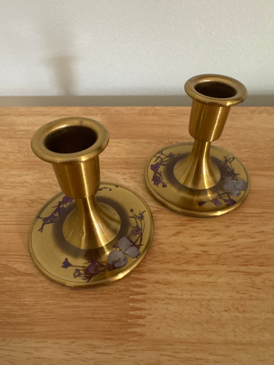 Pair of Pressed Flower Resin Candle Stick Holders