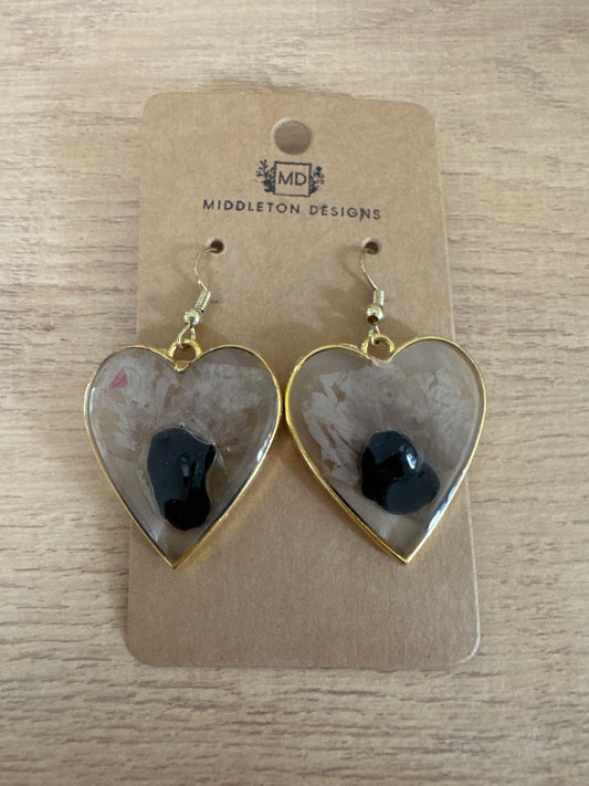Heart-shaped Natural Stone Resin Earrings