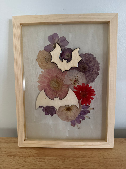 Wooden Bats, Pressed Flower and Resin Frame Art Piece