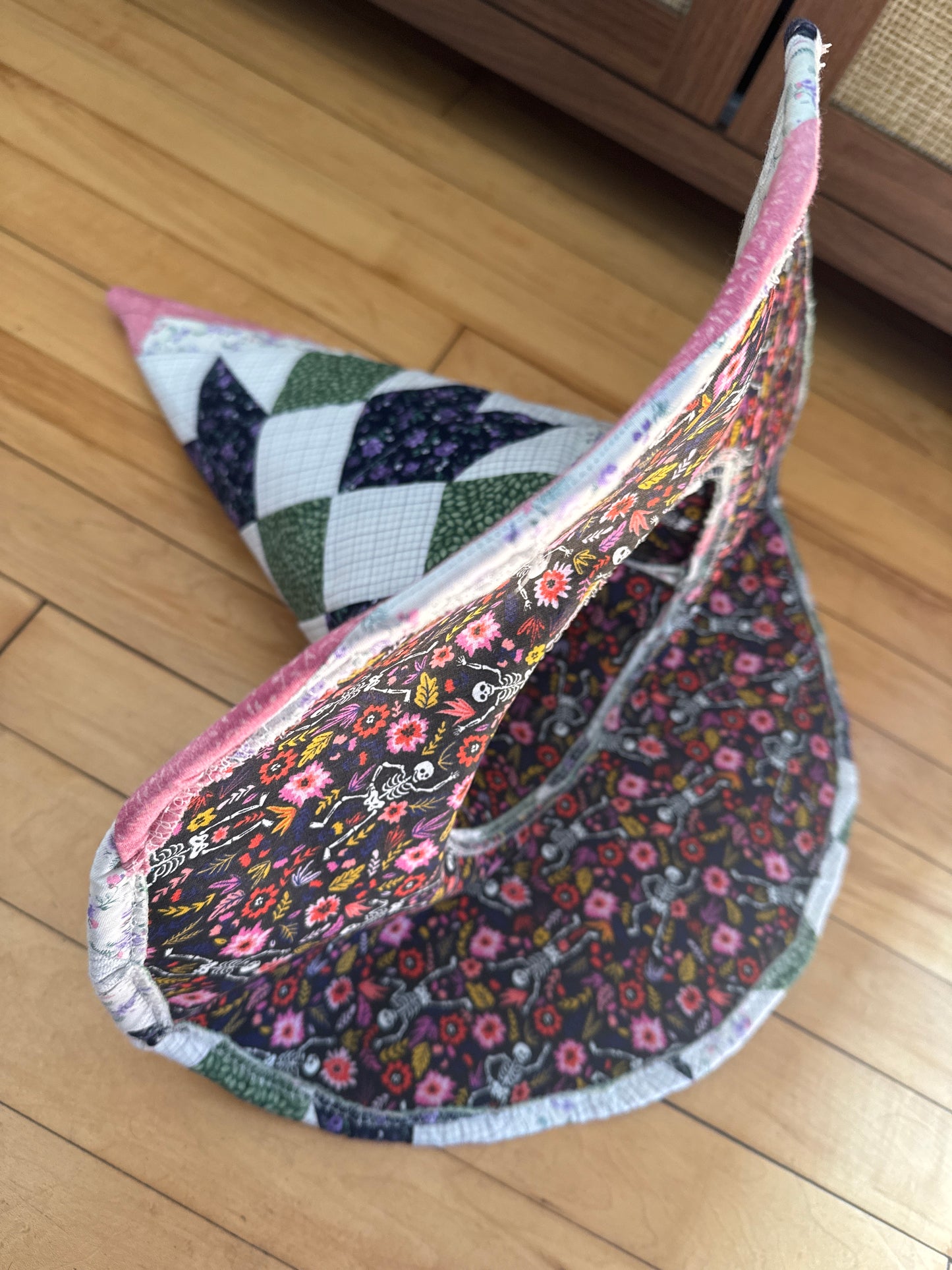 Purple, Green, and White Quilted Witch Hat 22-23”