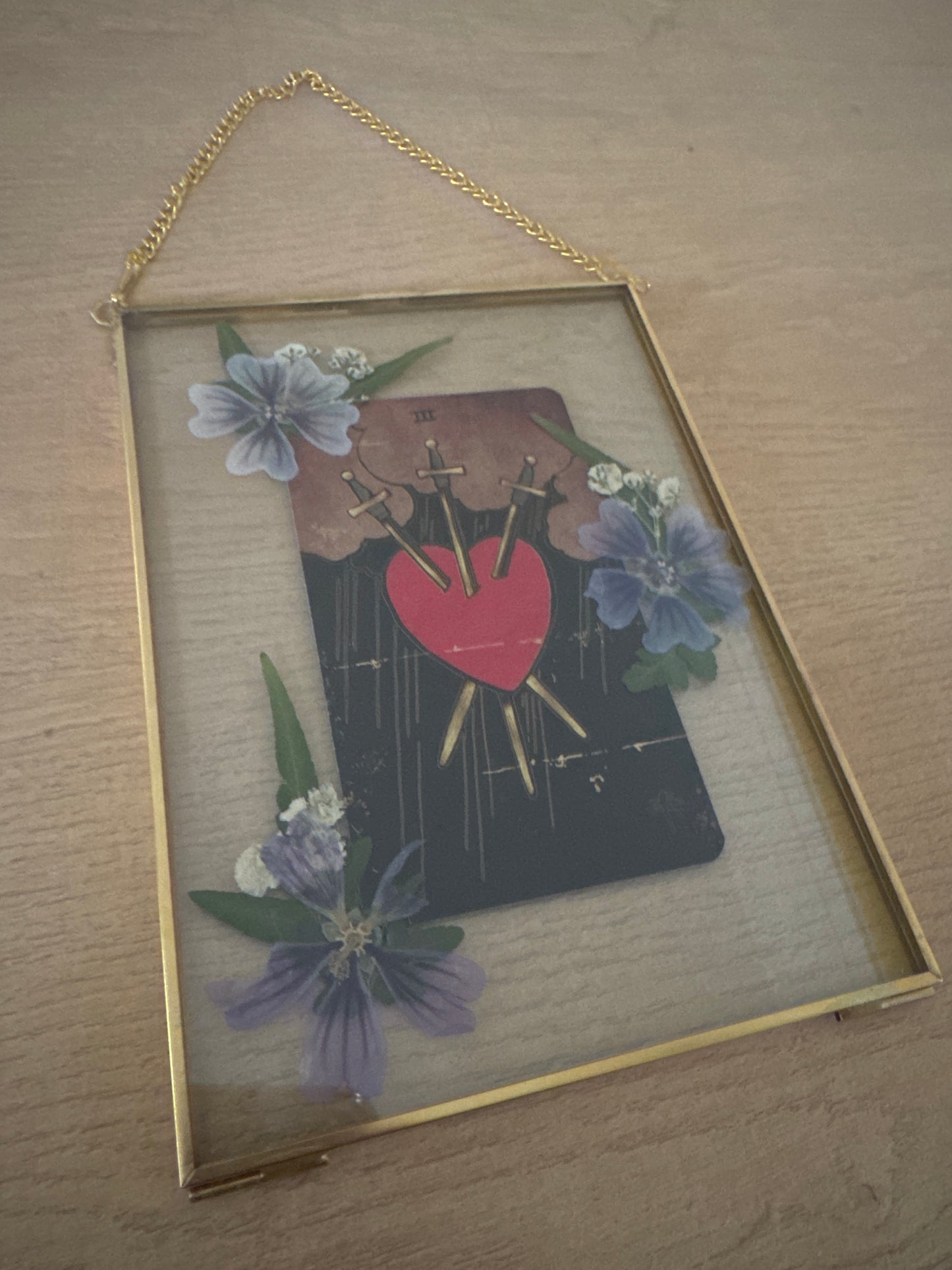 Three of Swords Tarot Hanging Glass Frame