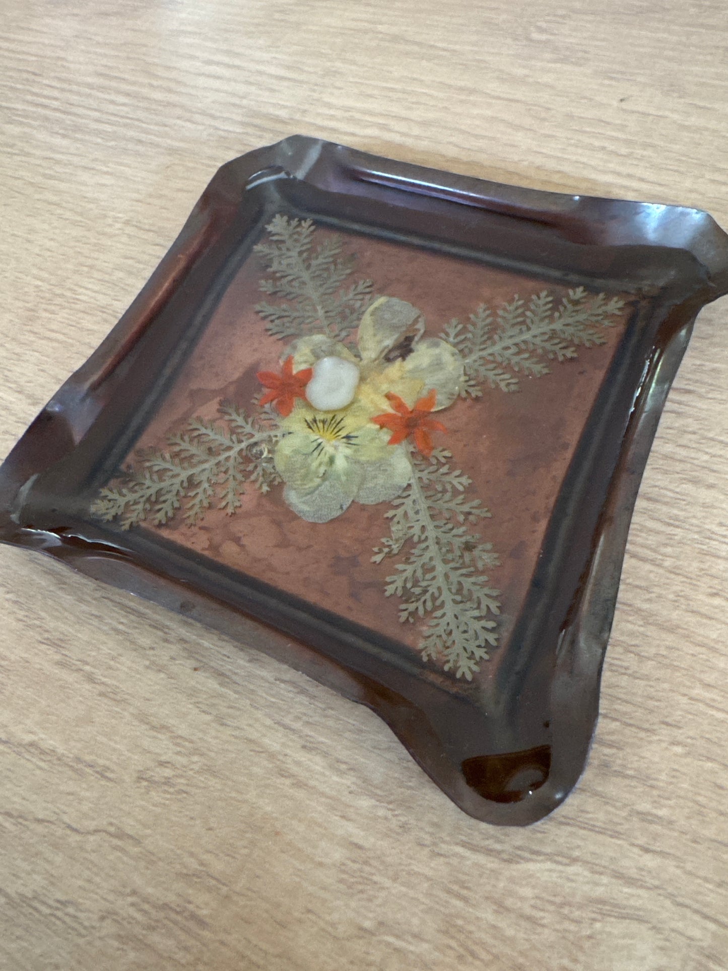 Small Metal Pressed Flower and Resin Tray
