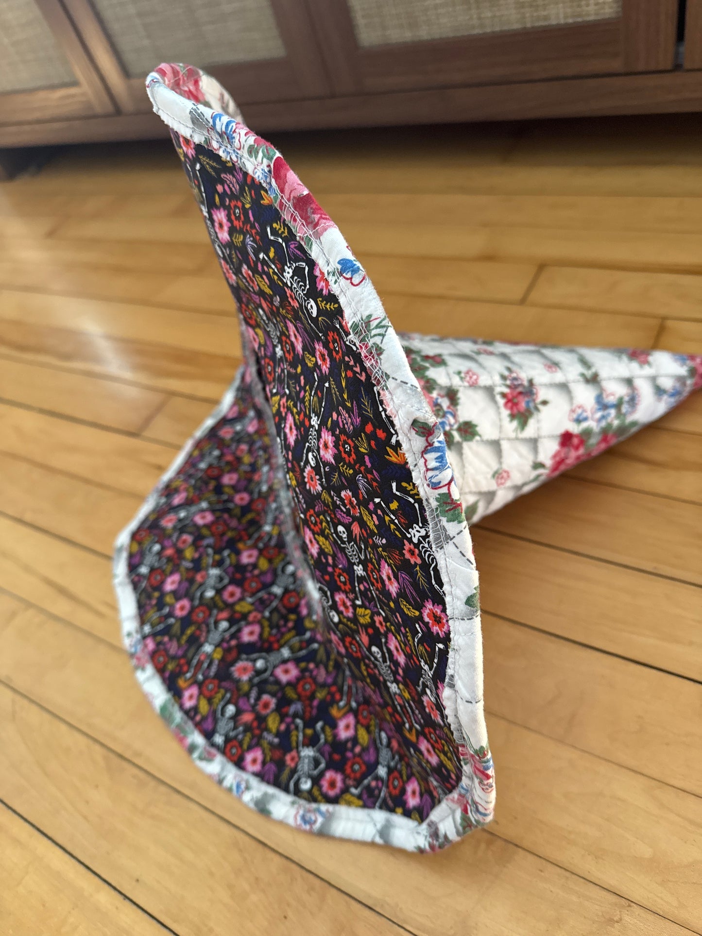 White, Red, and Green Floral Quilted Witch Hat 22-23”