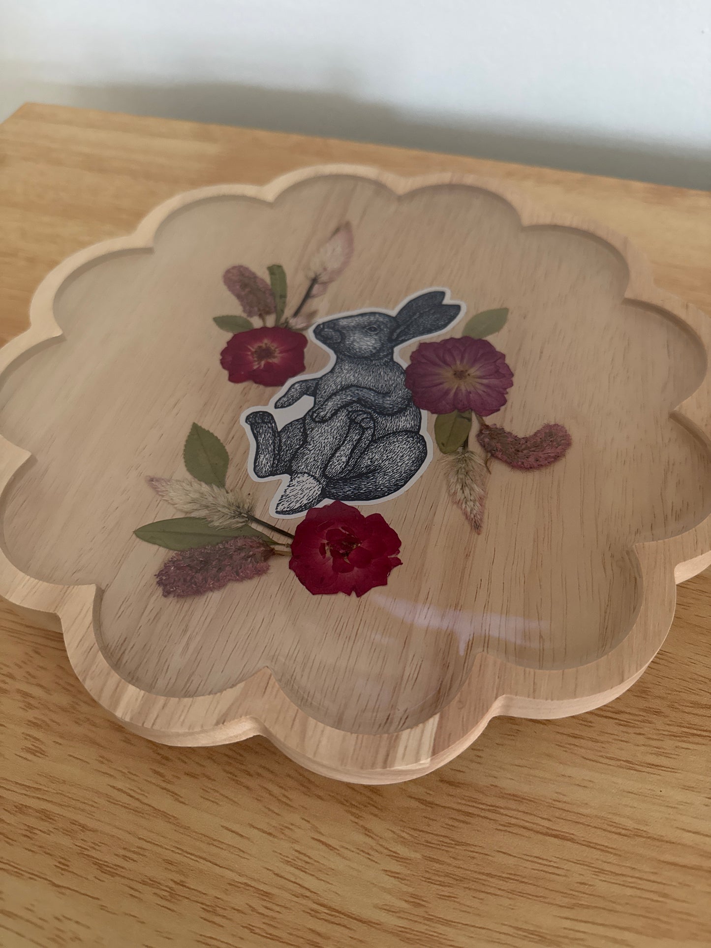 Rabbit Pressed Flower and Resin Tray