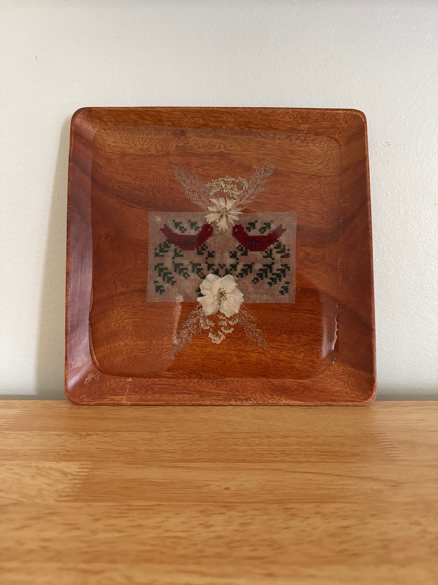 Norwegian Cross-stitch Pressed Flower Resin Tray/Plate