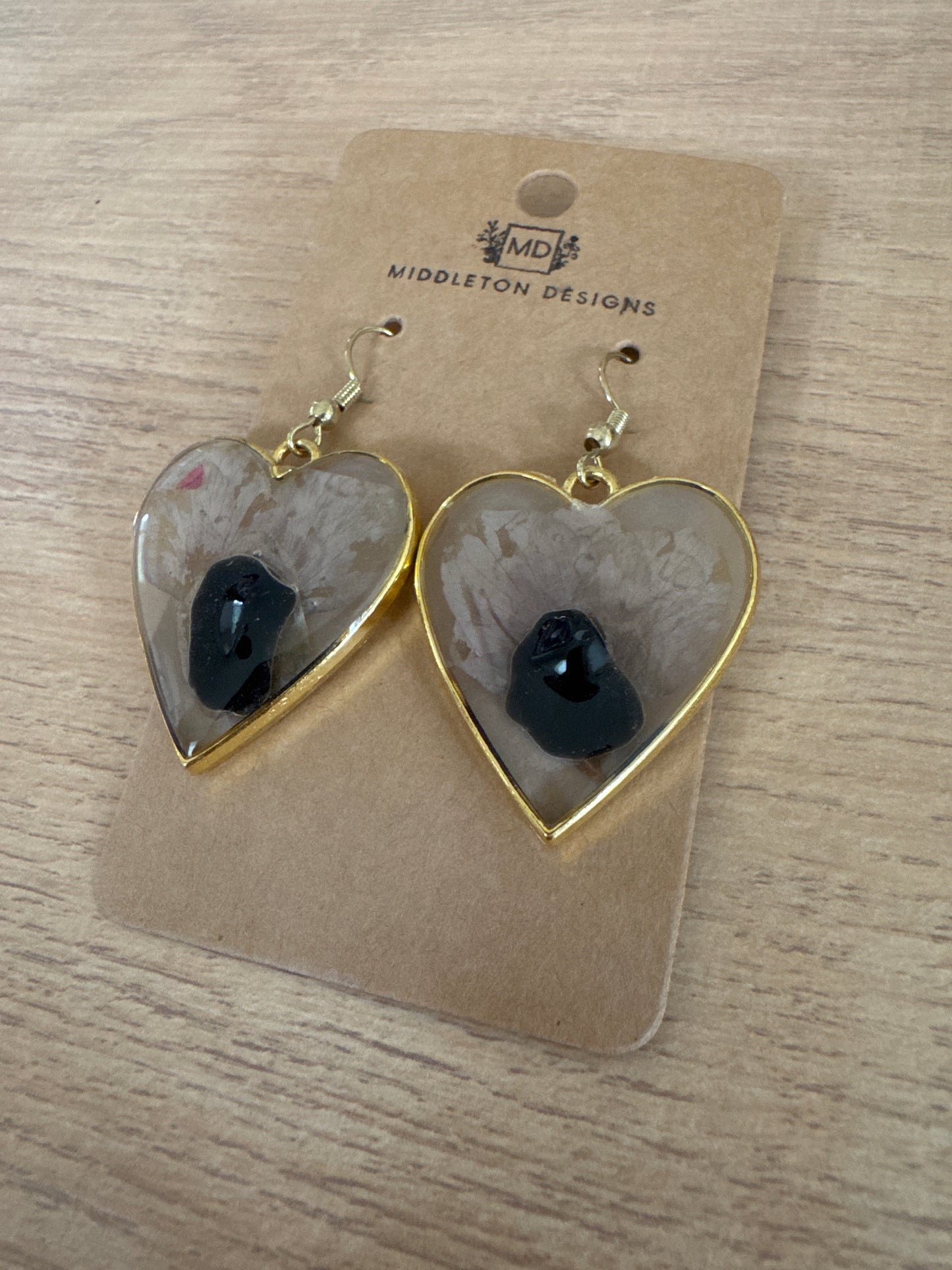 Heart-shaped Natural Stone Resin Earrings