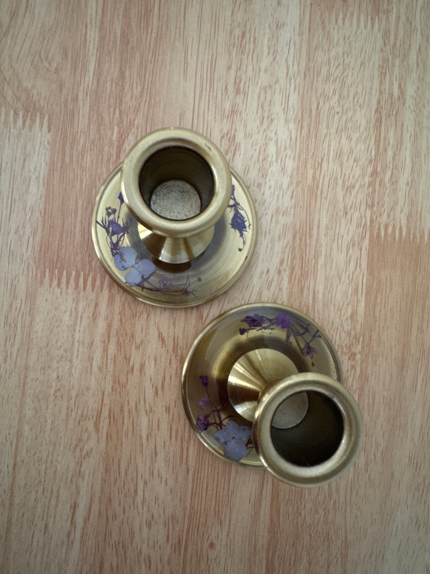 Pair of Pressed Flower Resin Candle Stick Holders