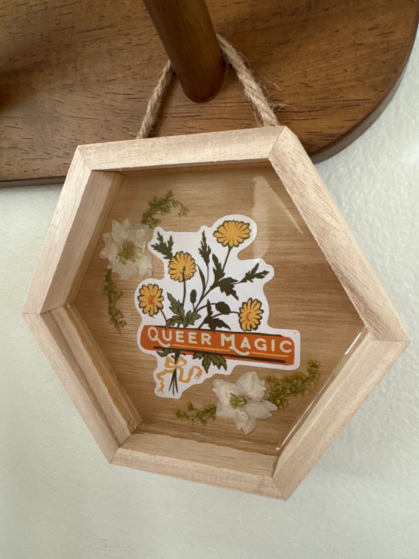“Queer Magic” Floral Small Hexagon Wood Frame