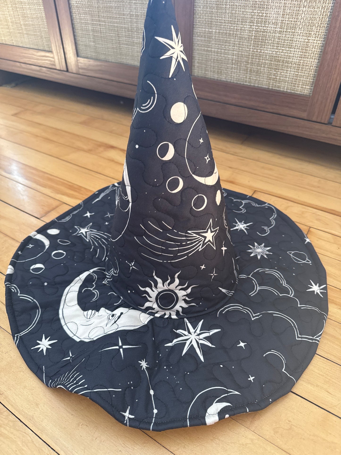 Black Celestial Quilted Witch Hat 22-23”