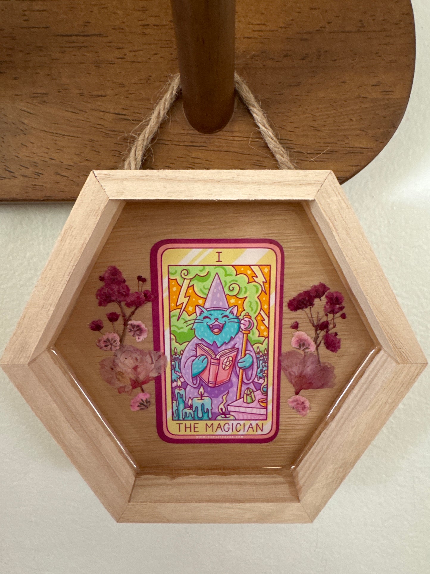 “The Magician” Cat Tarot Small Hexagon Wood Frame