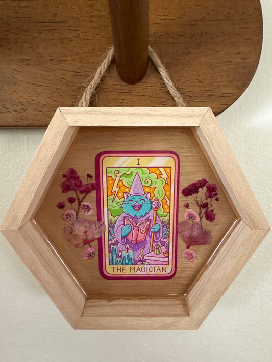 “The Magician” Cat Tarot Small Hexagon Wood Frame