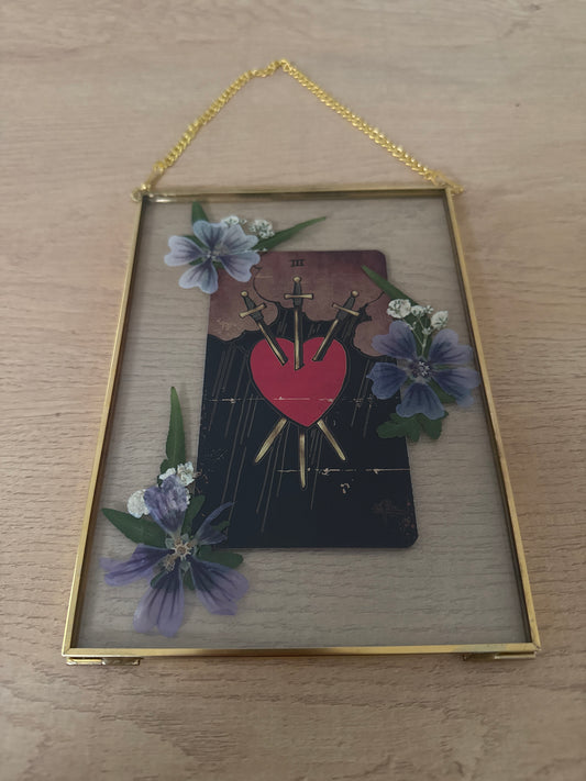 Three of Swords Tarot Hanging Glass Frame
