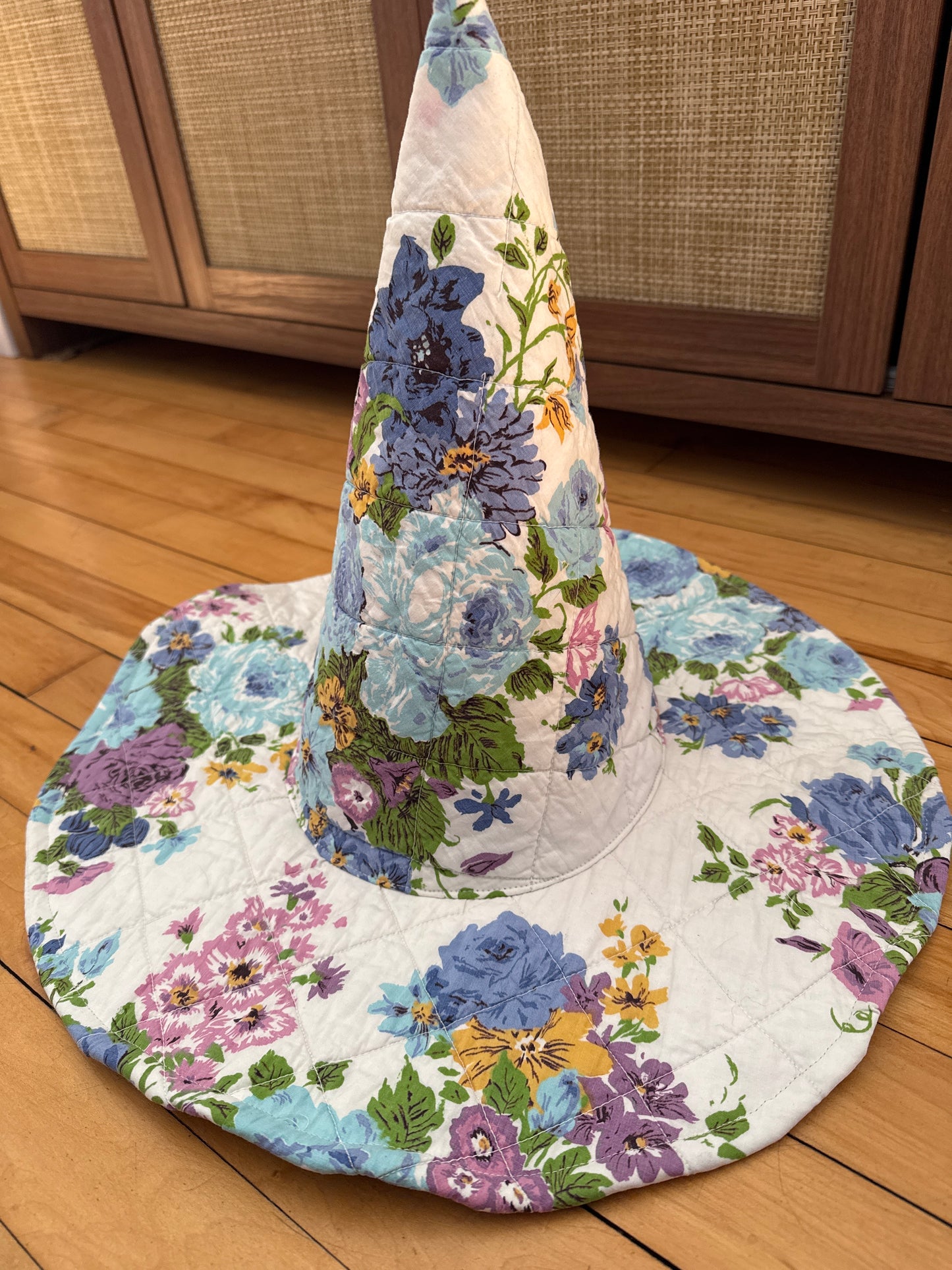 Blue and Lavender Quilted Witch Hat 22-23”