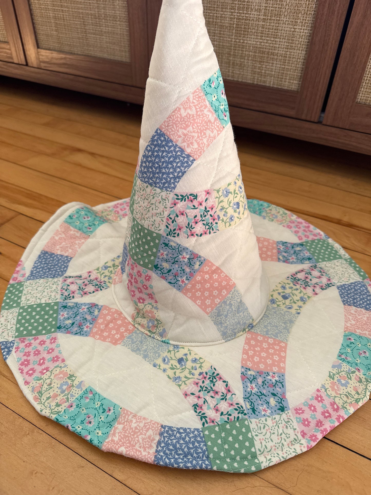 Pastel Pink/Blue Quilted Witch Hat 22-23”