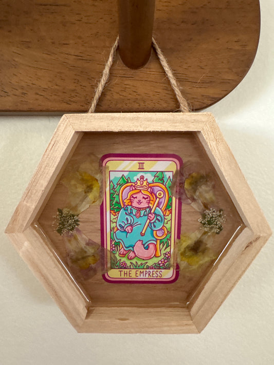 “The Empress” Cat Tarot Small Hexagon Wood Frame