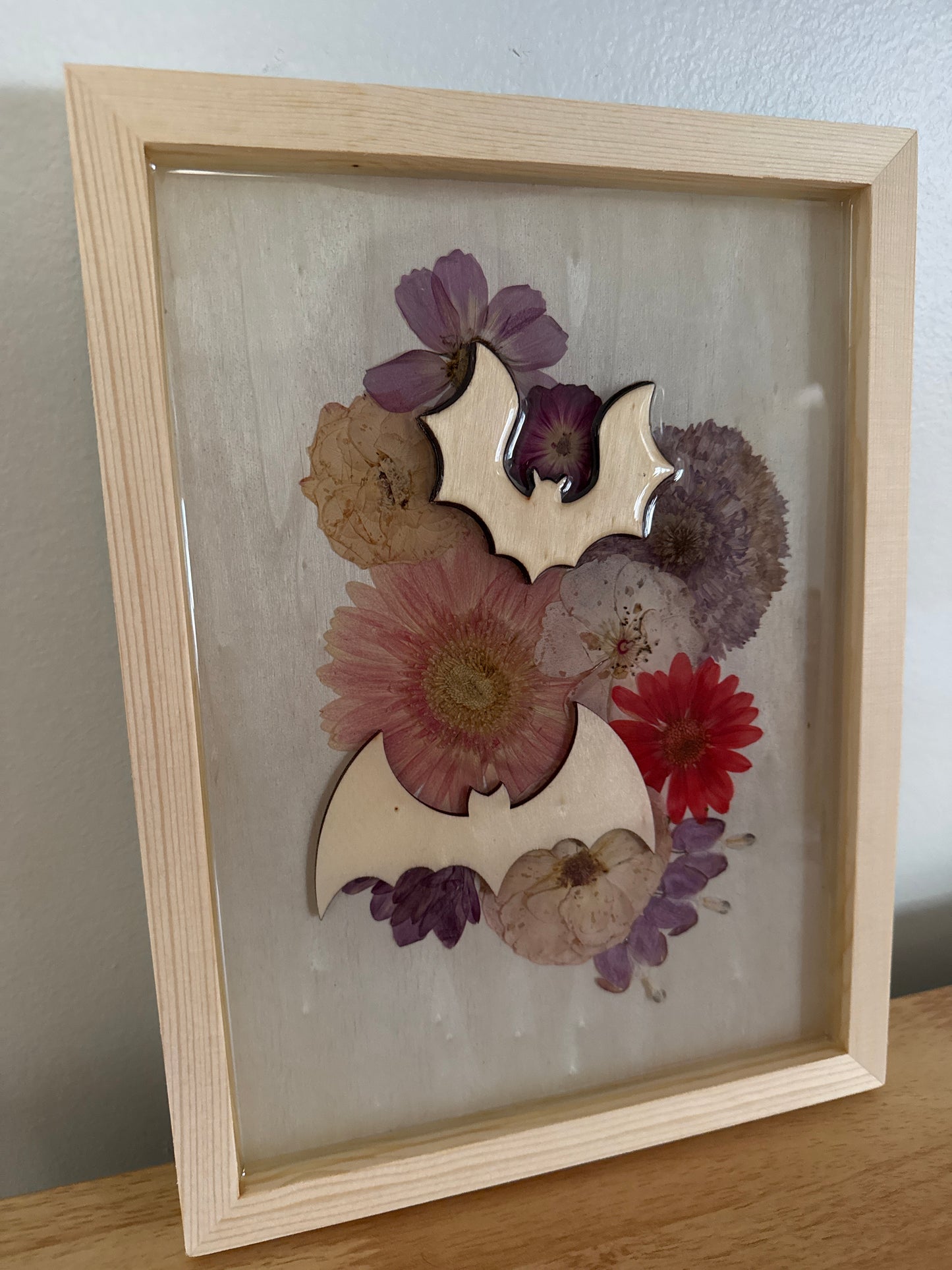 Wooden Bats, Pressed Flower and Resin Frame Art Piece