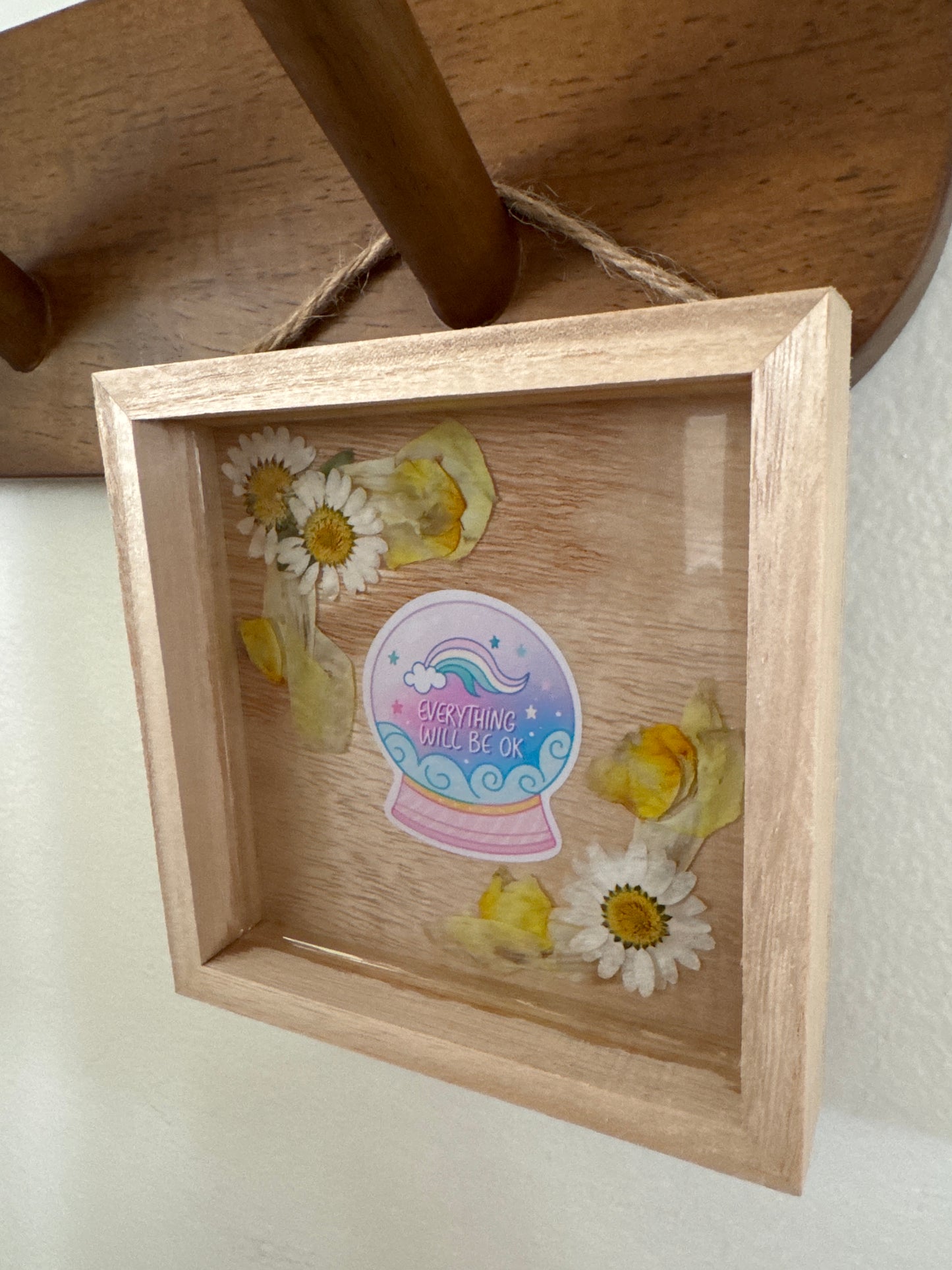 “Everything Will Be Ok” Crystal Ball Small Square Wood Frame
