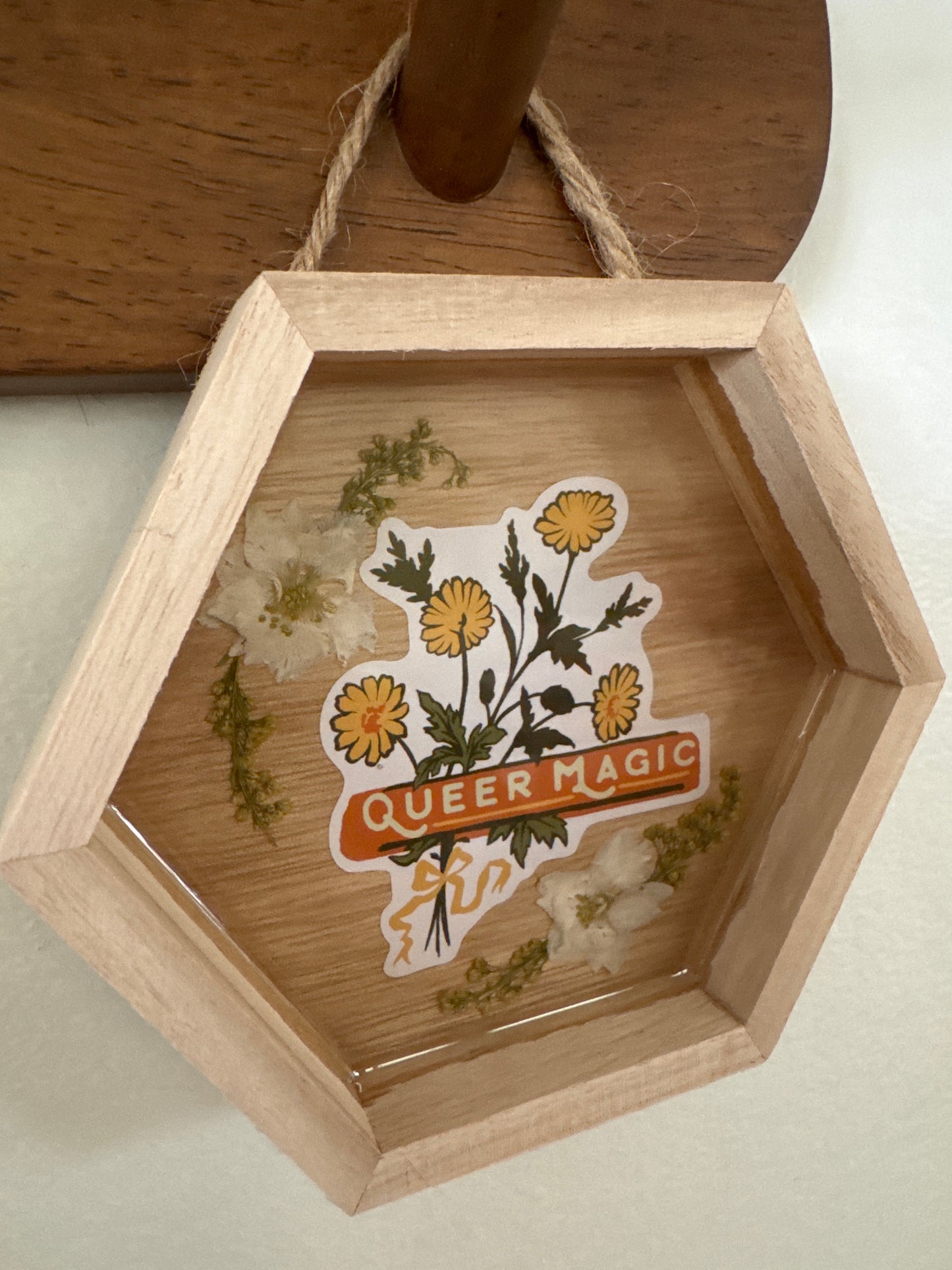 “Queer Magic” Floral Small Hexagon Wood Frame