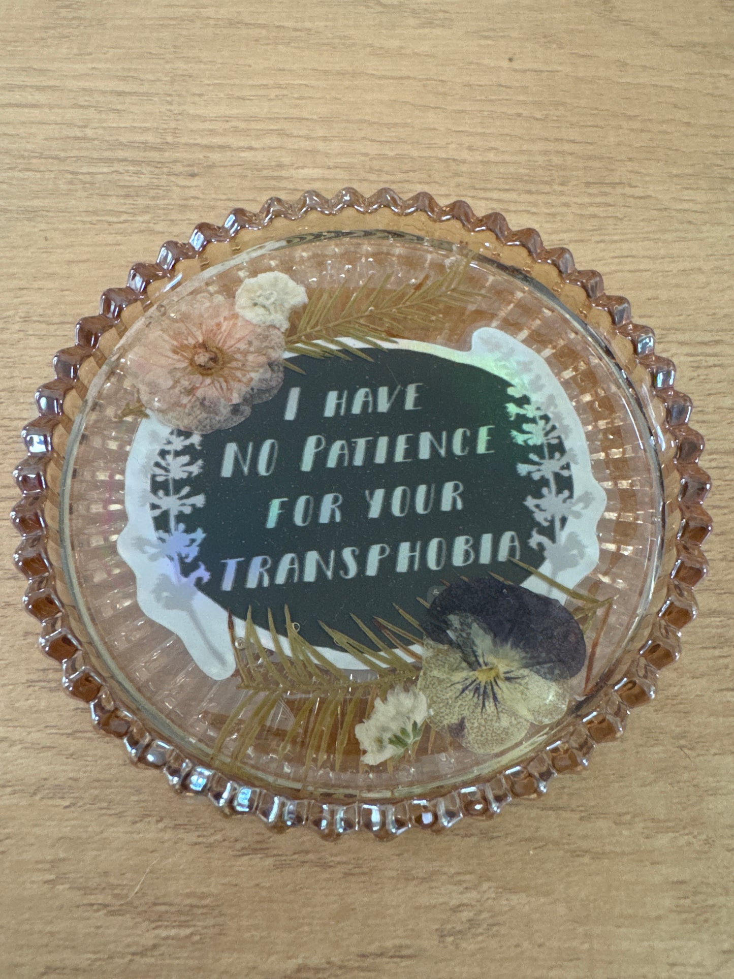“I Have No Patience For Your Transphobia” Glass Dish