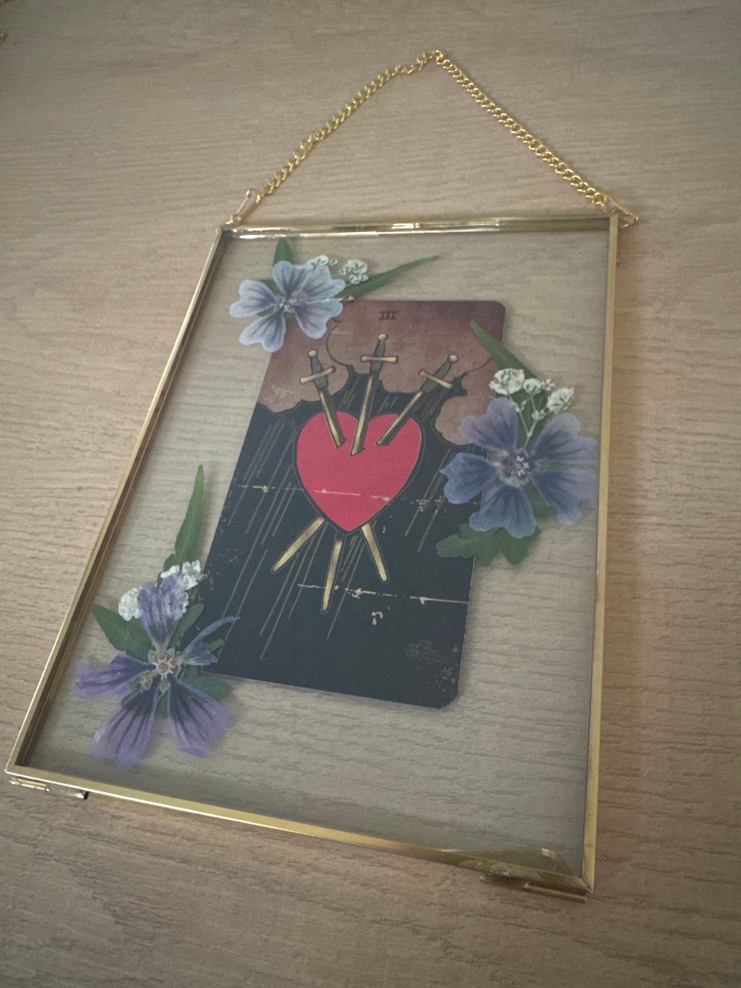 Three of Swords Tarot Hanging Glass Frame