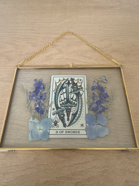 “Three of Swords” Tarot Hanging Glass Frame