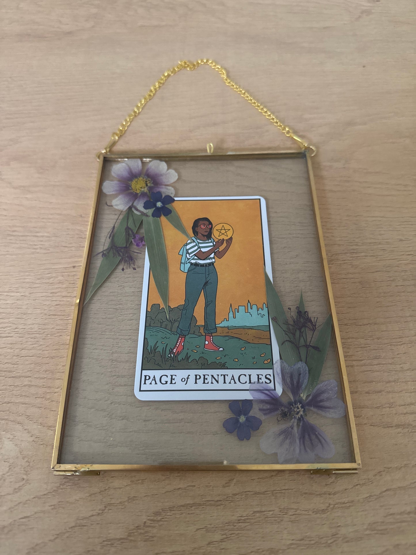 Page of Pentacles Tarot Glass Hanging Frame