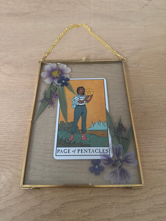 Page of Pentacles Tarot Glass Hanging Frame