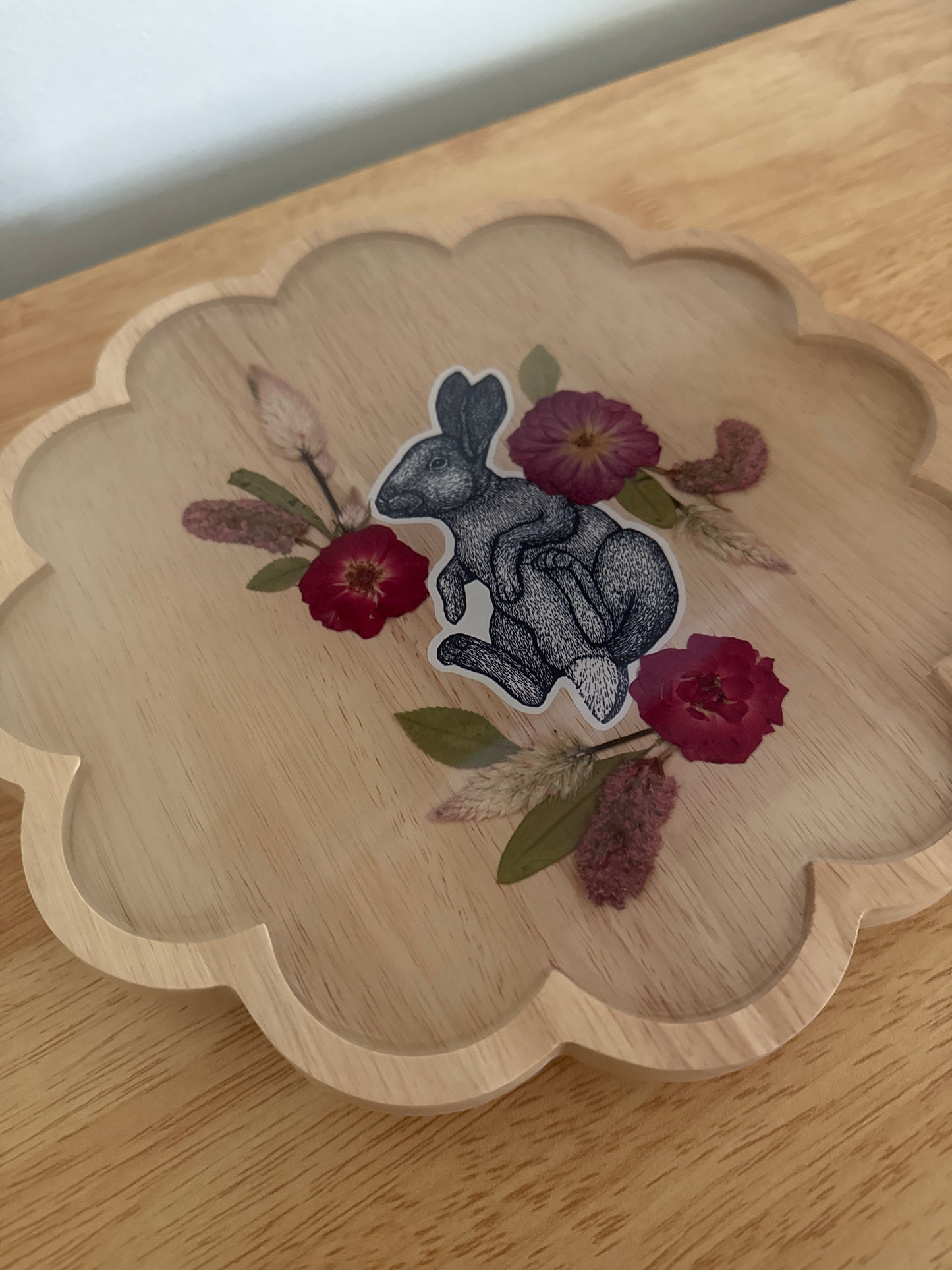 Rabbit Pressed Flower and Resin Tray