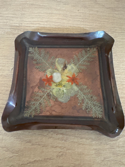 Small Metal Pressed Flower and Resin Tray