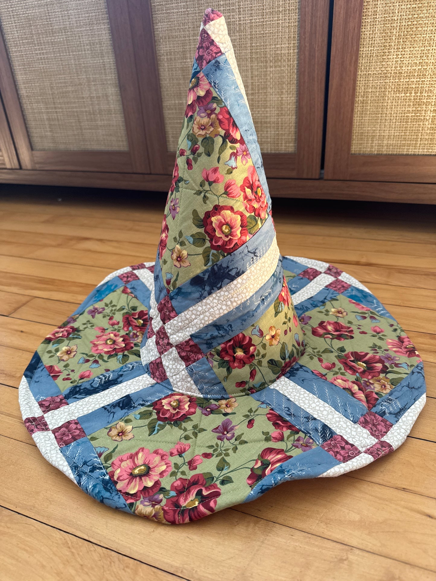 Green, Blue, Pink Floral Quilted Witch Hat 22-23”