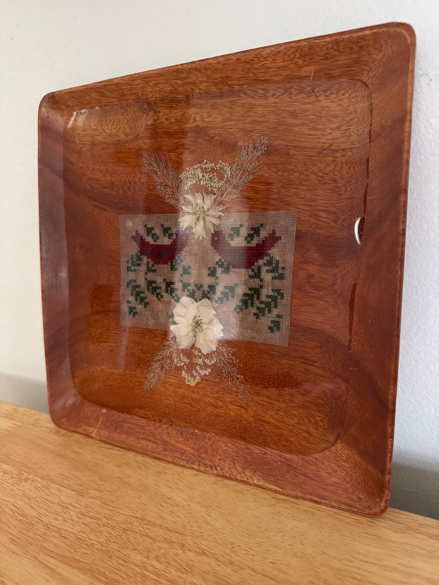Norwegian Cross-stitch Pressed Flower Resin Tray/Plate