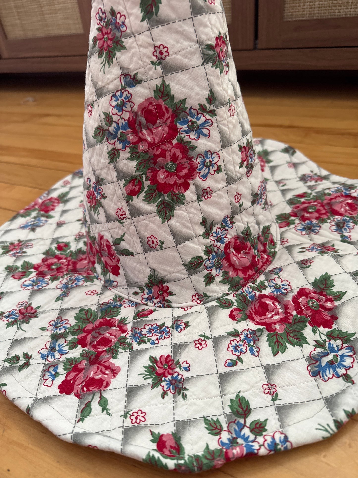 White, Red, and Green Floral Quilted Witch Hat 22-23”