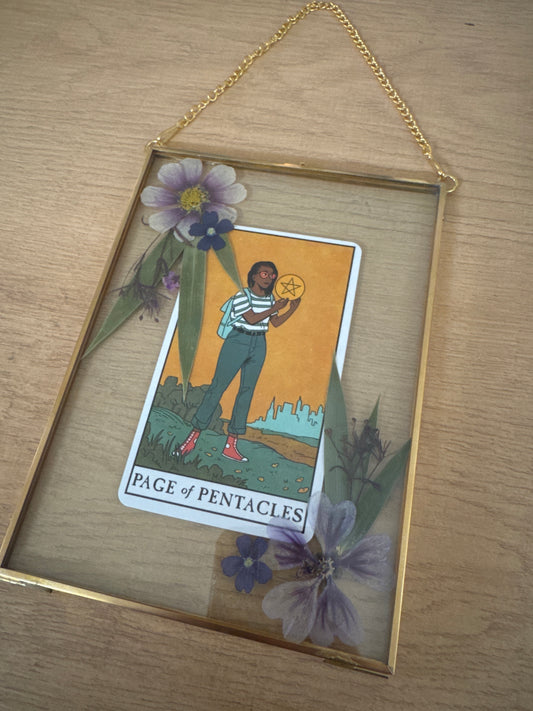 “Page of Pentacles” Tarot Hanging Glass Frame