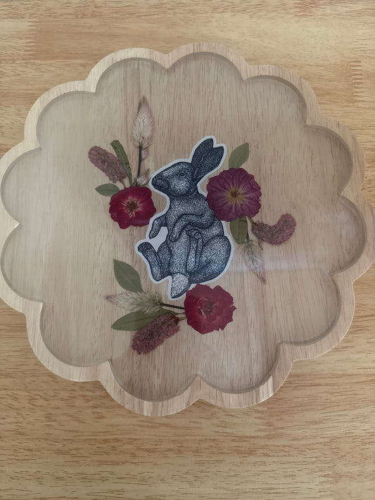 Rabbit Pressed Flower and Resin Tray