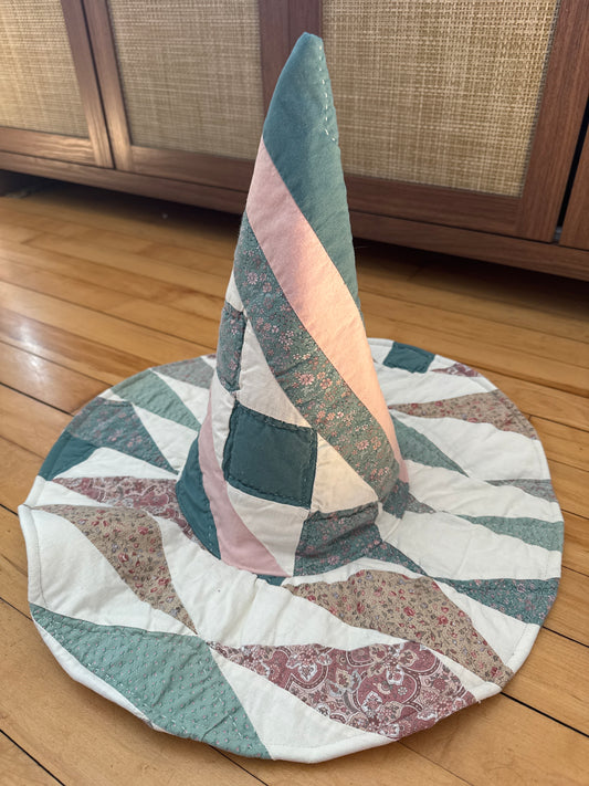 Light Pink and Green Quilted Witch Hat 22-23”