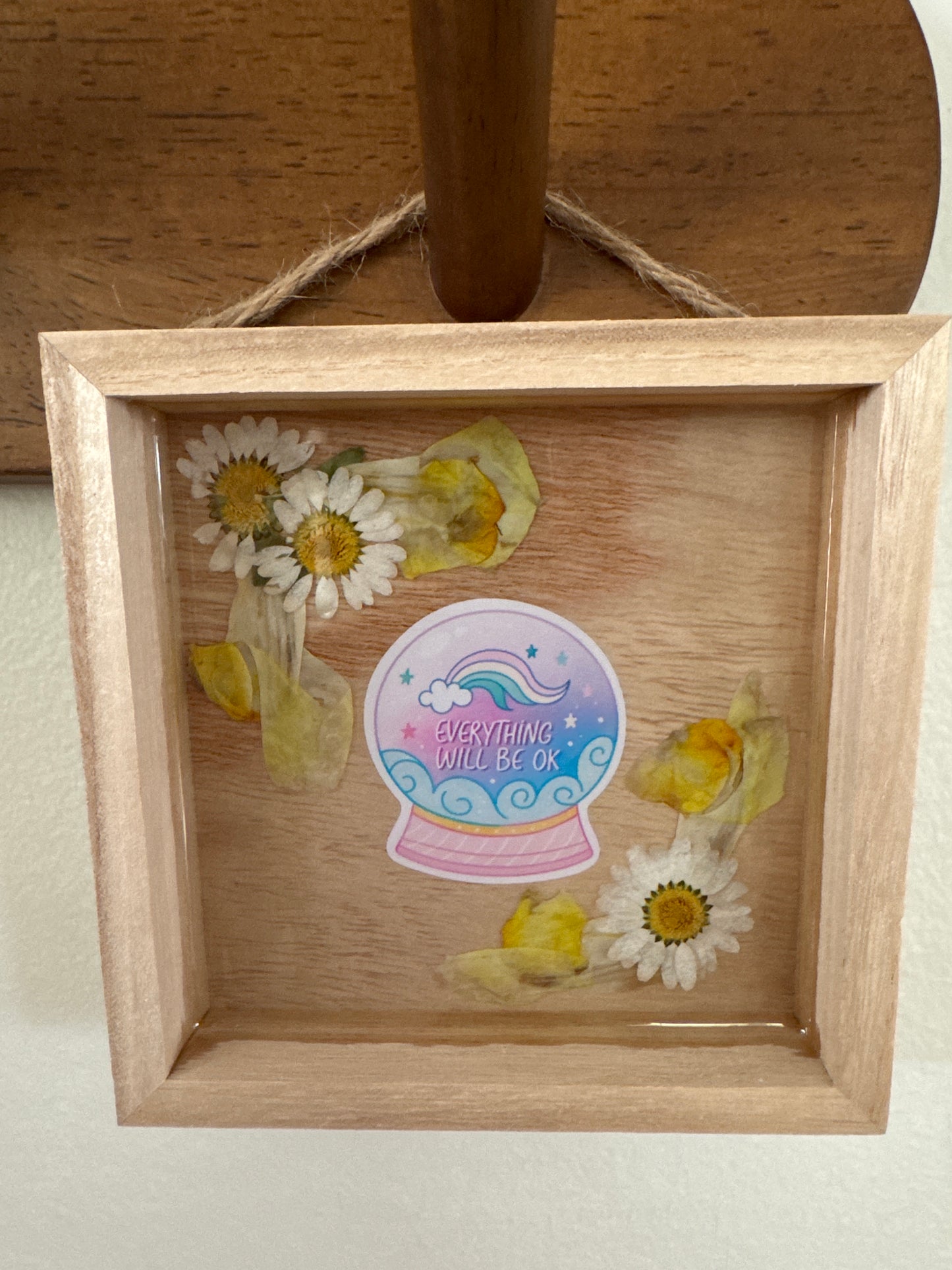 “Everything Will Be Ok” Crystal Ball Small Square Wood Frame