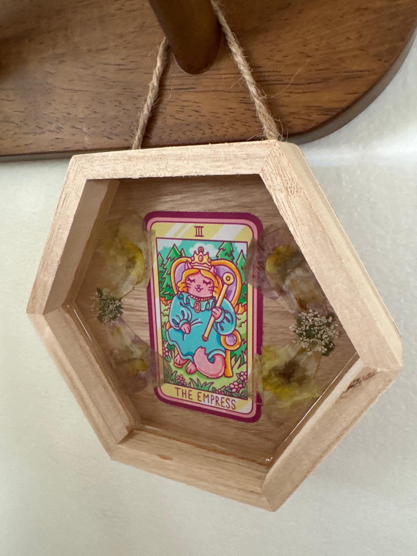 “The Empress” Cat Tarot Small Hexagon Wood Frame