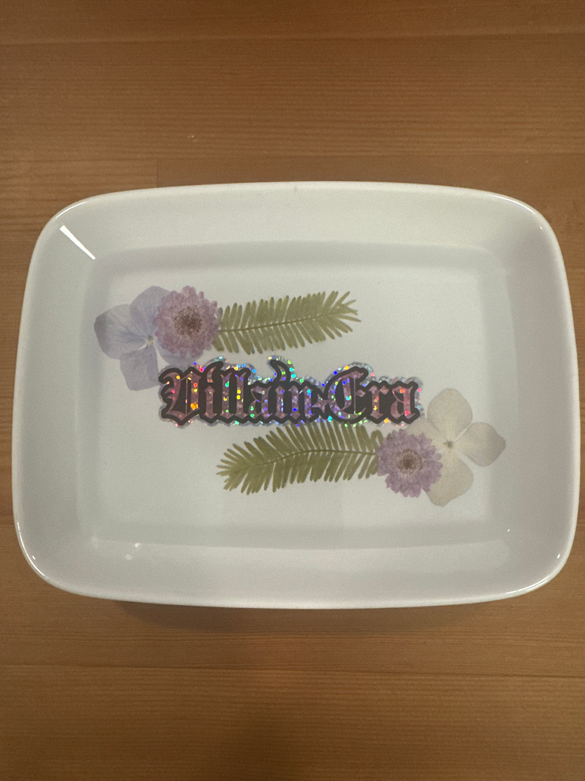 “Villain Era” Small White Dish with Purple Pressed Flowers
